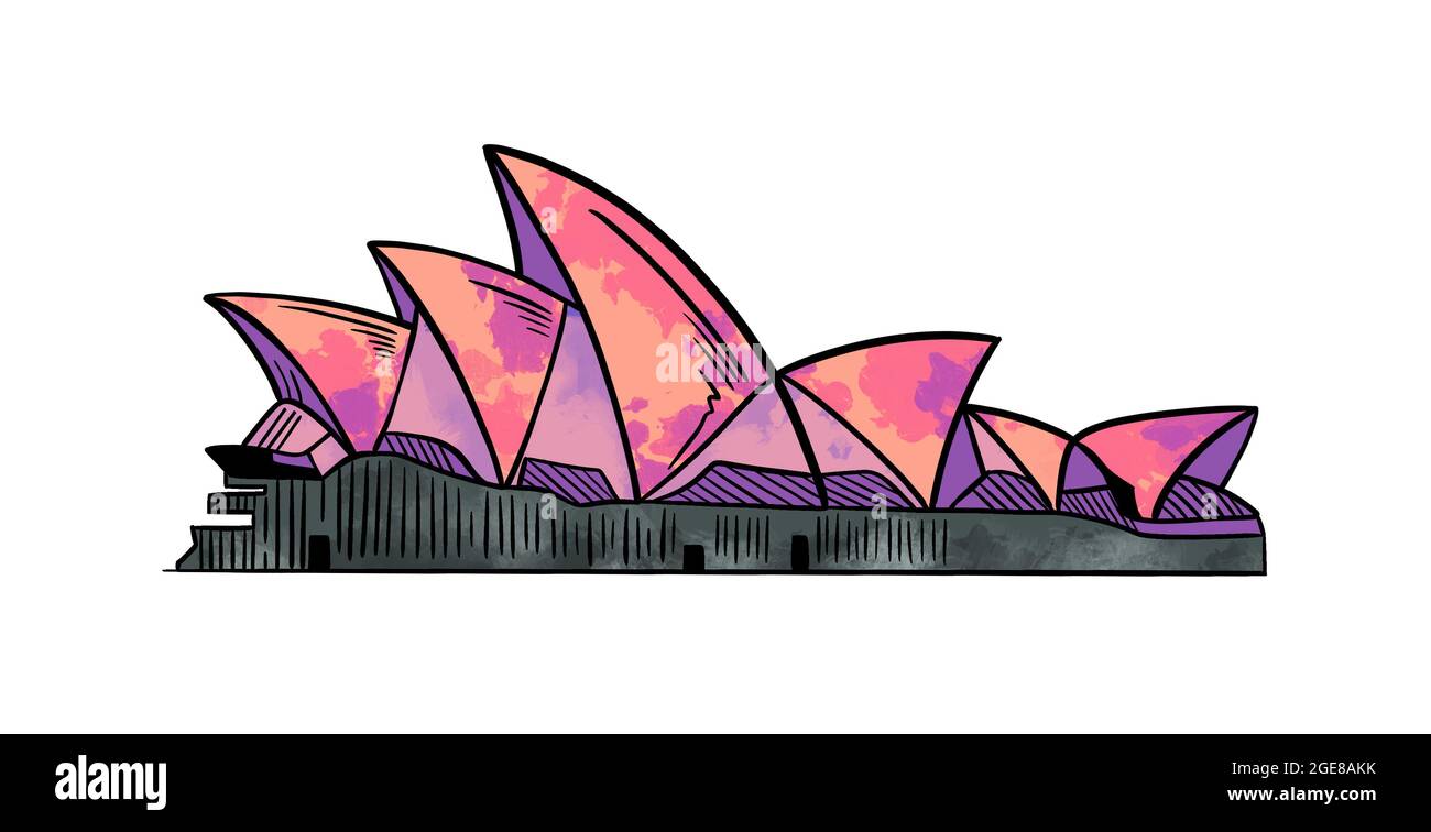 Illustrazione di un disegno colorato di lilla simbolo Australia su sfondo bianco isolato. Illustrazione di alta qualità Foto Stock
