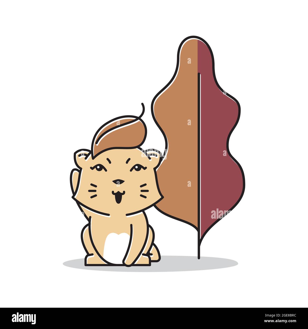 Foglia caduta Cat Kitten Autunno stagione Cartoon Illustrazione Vettoriale