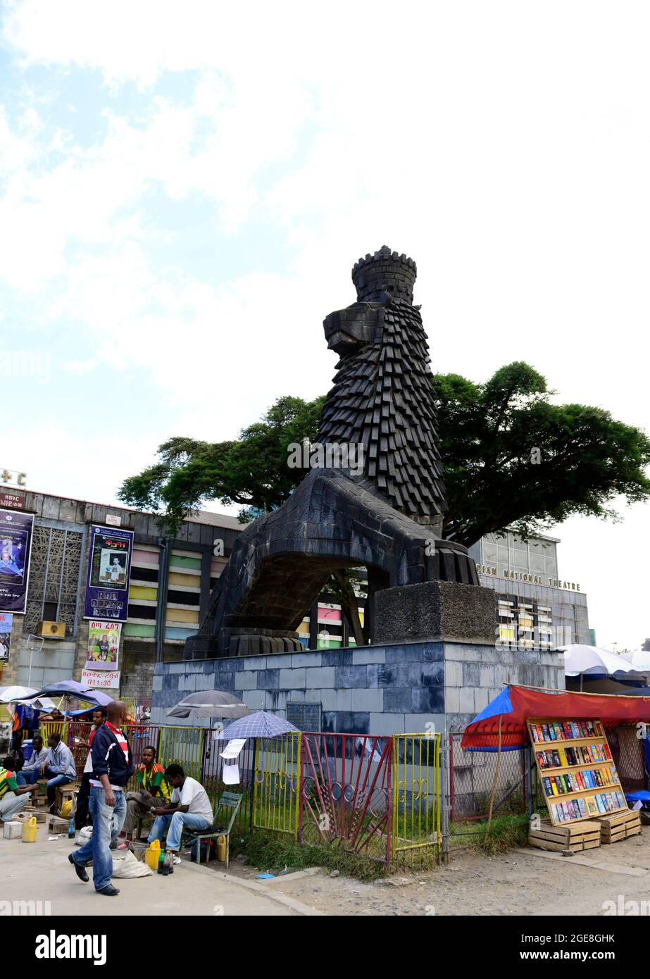 Il leone di Giuda monumento su Churchill Street ad Addis Abeba. Foto Stock
