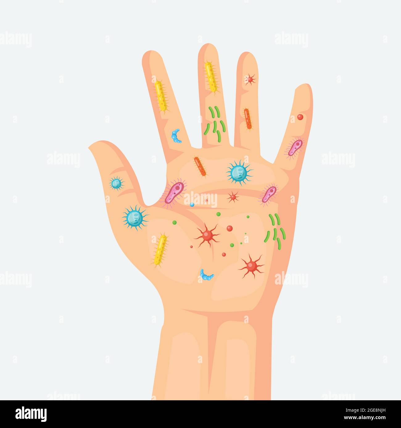 mani piene di batteri, virus, microbi, germi. mani sporche. icona grafica  vettoriale Immagine e Vettoriale - Alamy