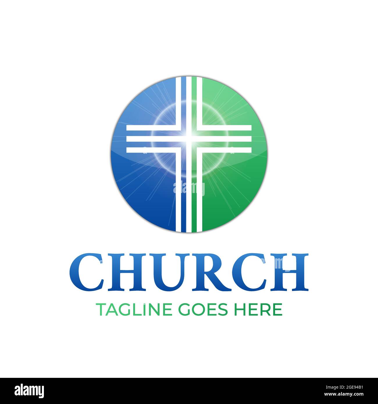 Christian Church Round Logo Design con croce e luce Illustrazione Vettoriale