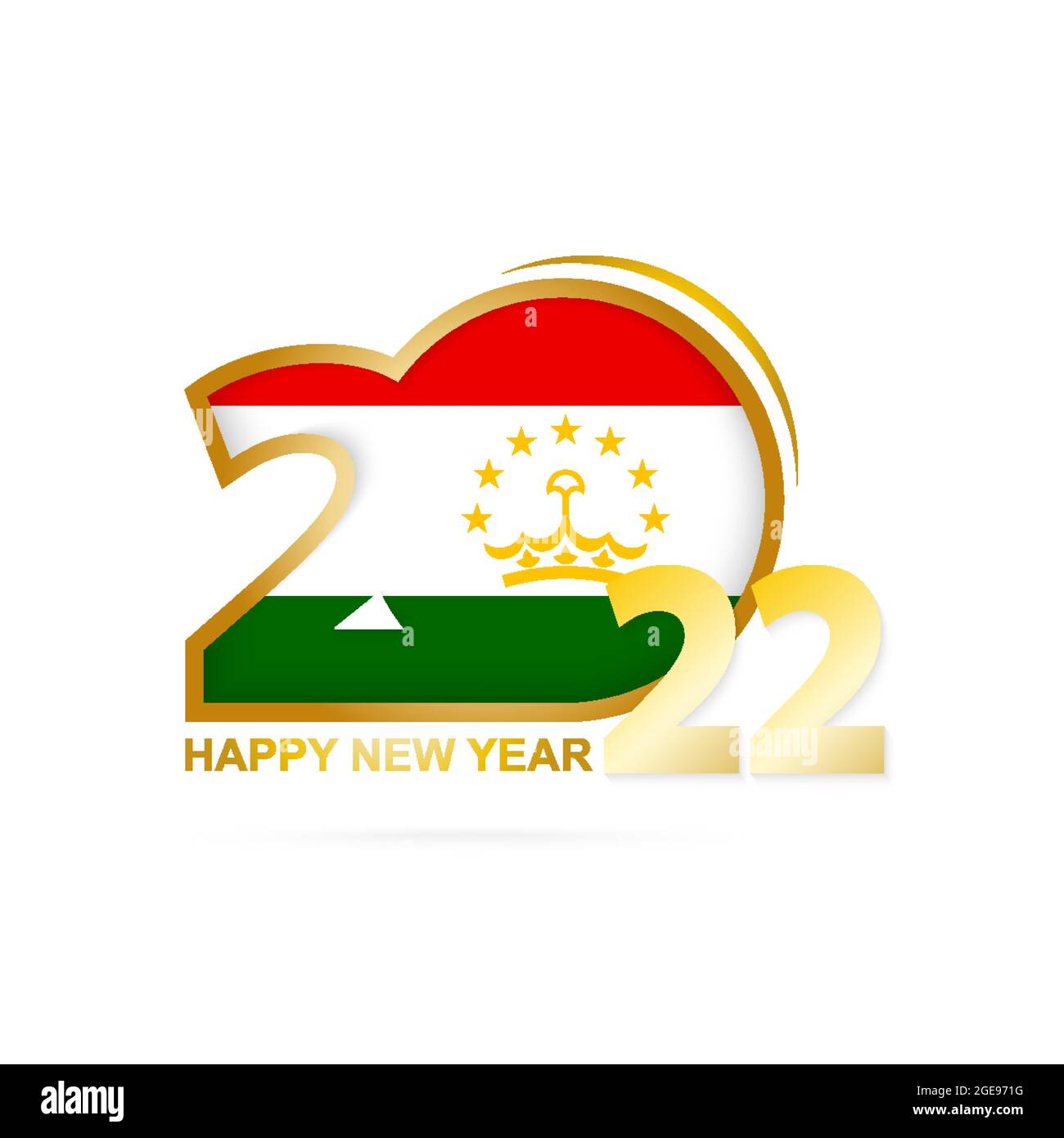 Anno 2022 con modello di bandiera del Tagikistan. Felice anno nuovo design. Illustrazione vettoriale. Illustrazione Vettoriale