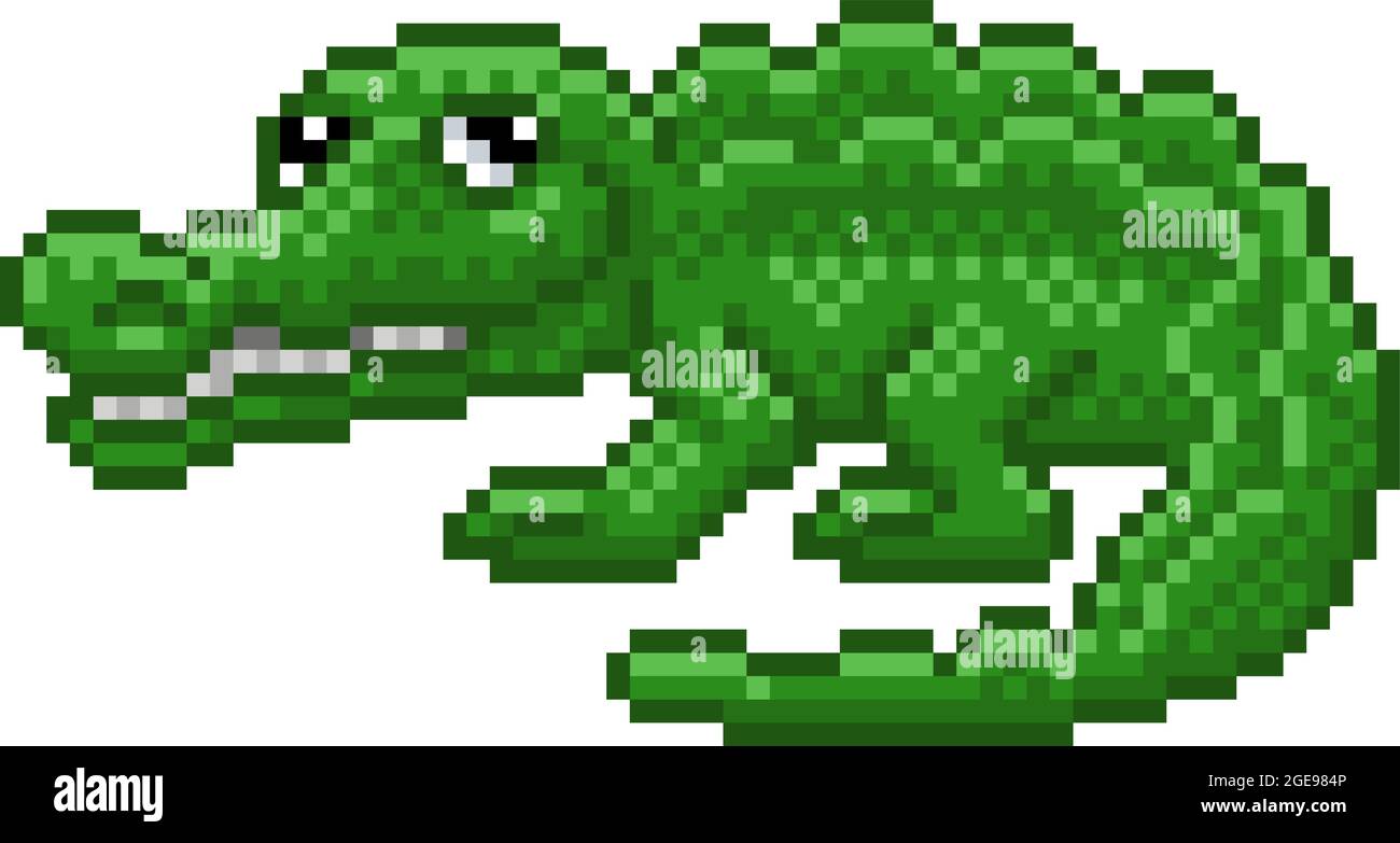 Coccodrillo alligatore Video gioco pixel Art Animal Illustrazione Vettoriale