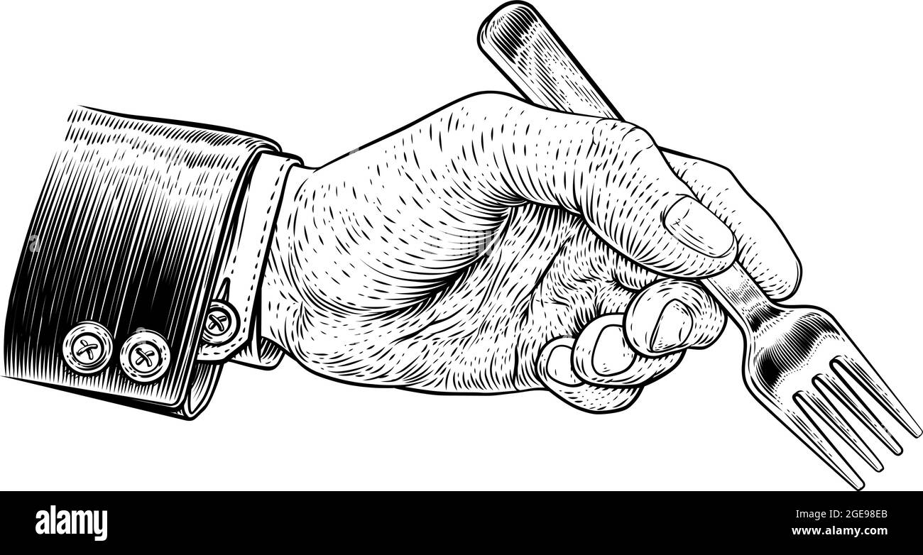 Manica Business Suit che tiene cibo mangiando forchetta Illustrazione Vettoriale