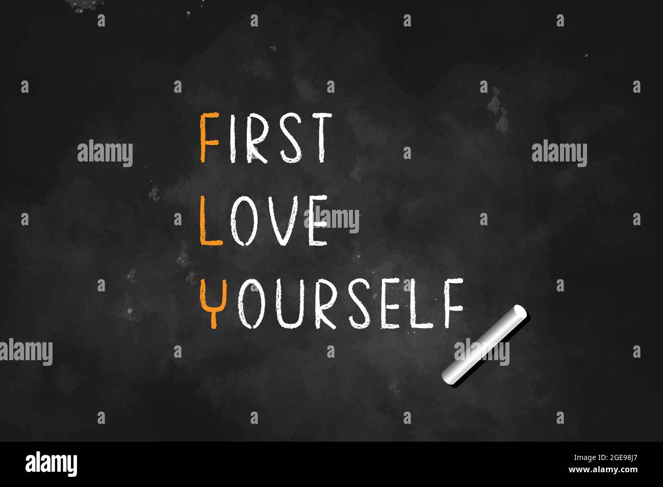 FLY - primo Amore scritto su lavagna nera con illustrazione vettoriale gesso Illustrazione Vettoriale