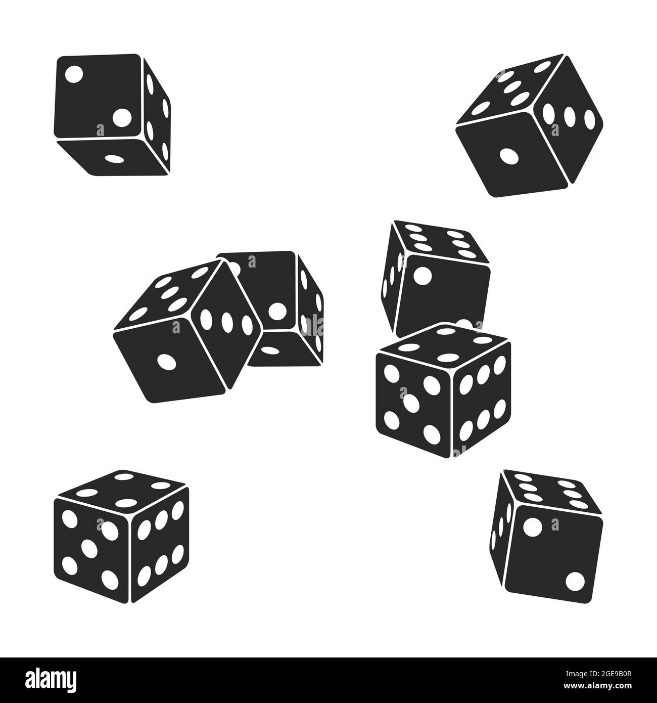 Set di morse da gioco nere su sfondo bianco. Illustrazione Vettoriale