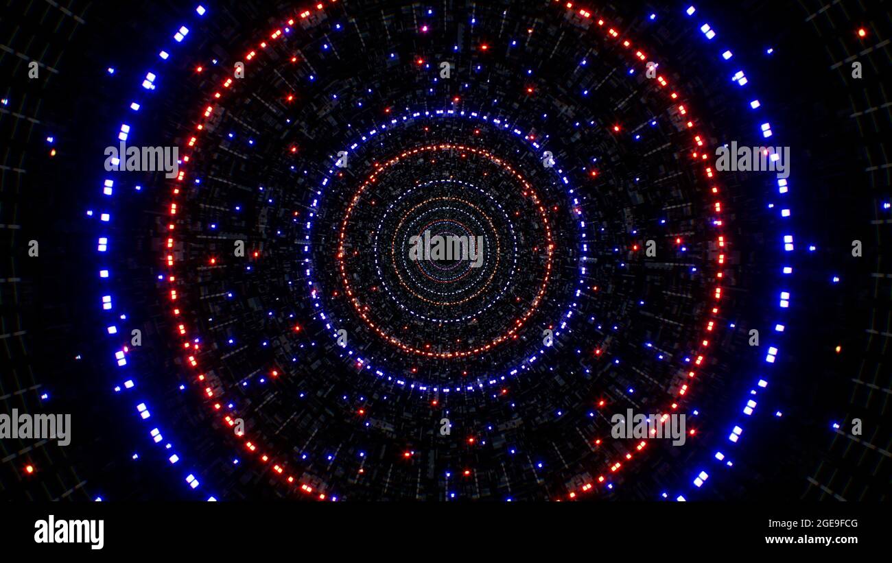 Luce circolare rossa e blu con glitter nello sfondo del tunnel Sci fi Foto Stock