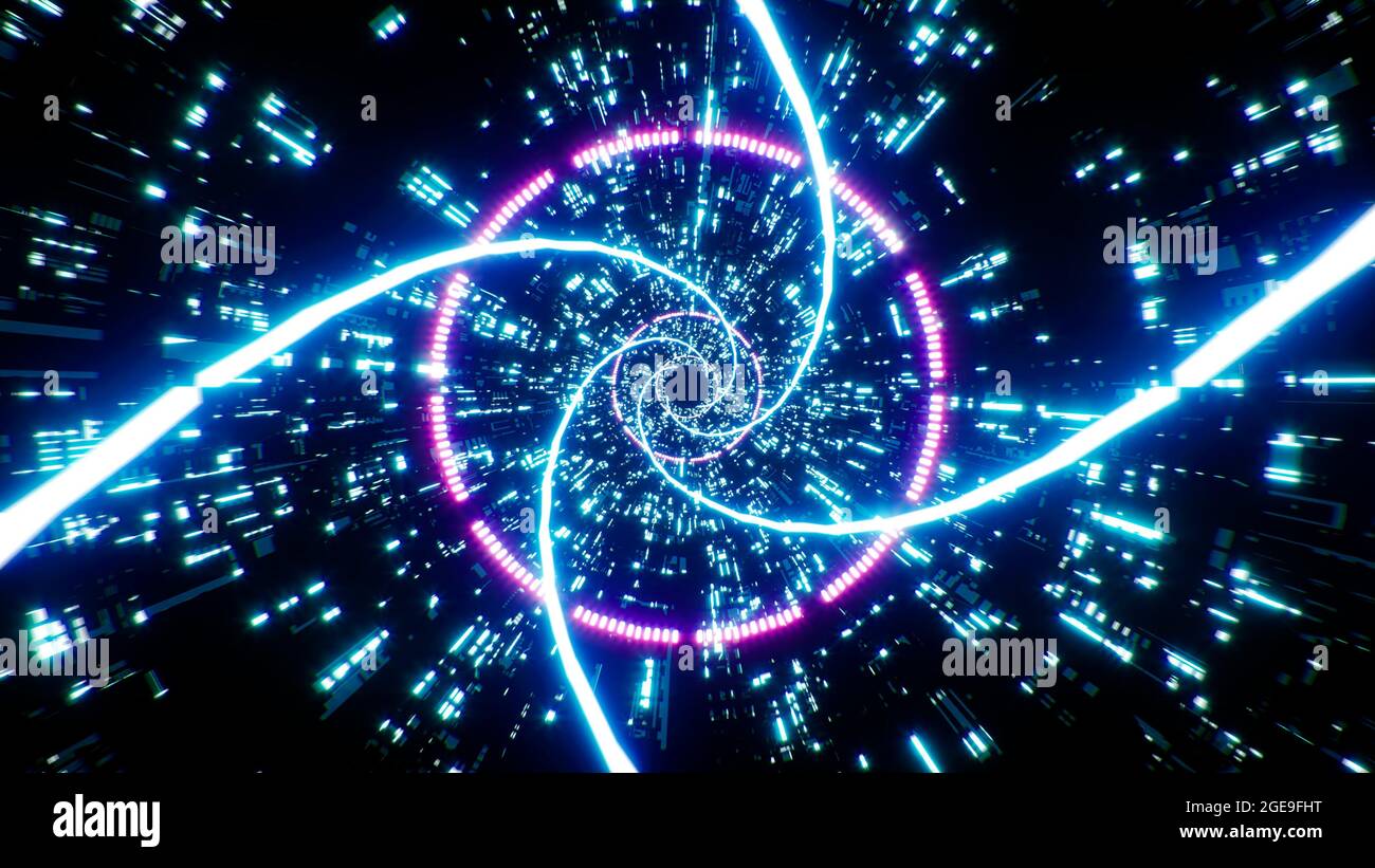 Swirl Blue Neon Line Rotation Sci Fi background Foto Stock