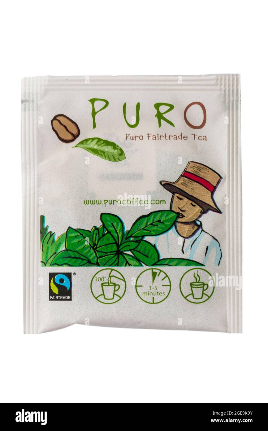 Bustina di puro Fairtrade Tea, Fair Trade, teabag, sacchetto di tè isolato su sfondo bianco Foto Stock