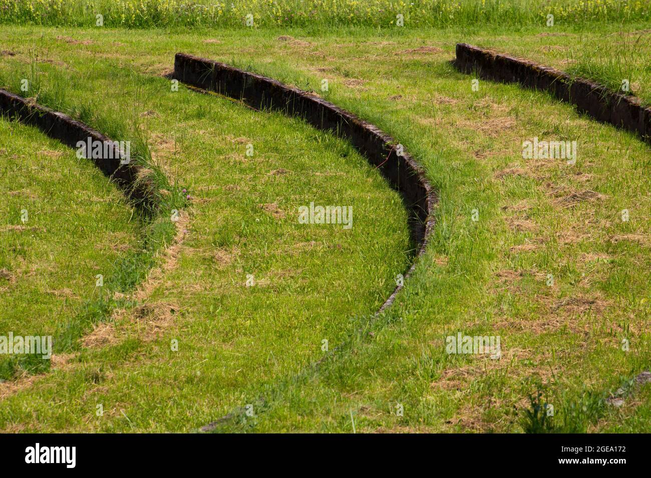 Vecchi scalini in pietra intemperie all'anfiteatro all'aperto Foto Stock