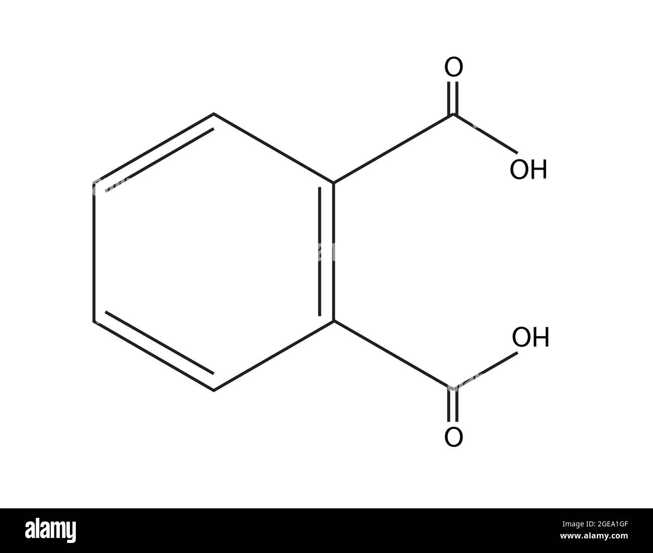 Struttura chimica dell'acido ftalico, anatomia dell'acido ftalico, struttura molecolare dell'acido ftalico, formula chimica dell'acido ftalico Illustrazione Vettoriale