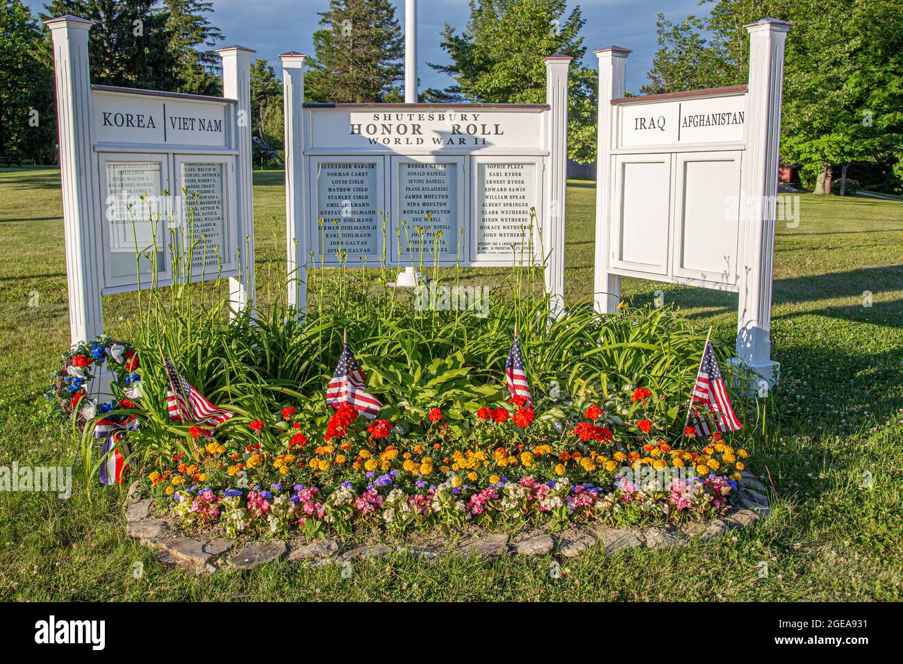 War Memorial on the Shutesbury, Massachusetts Town Common Foto Stock