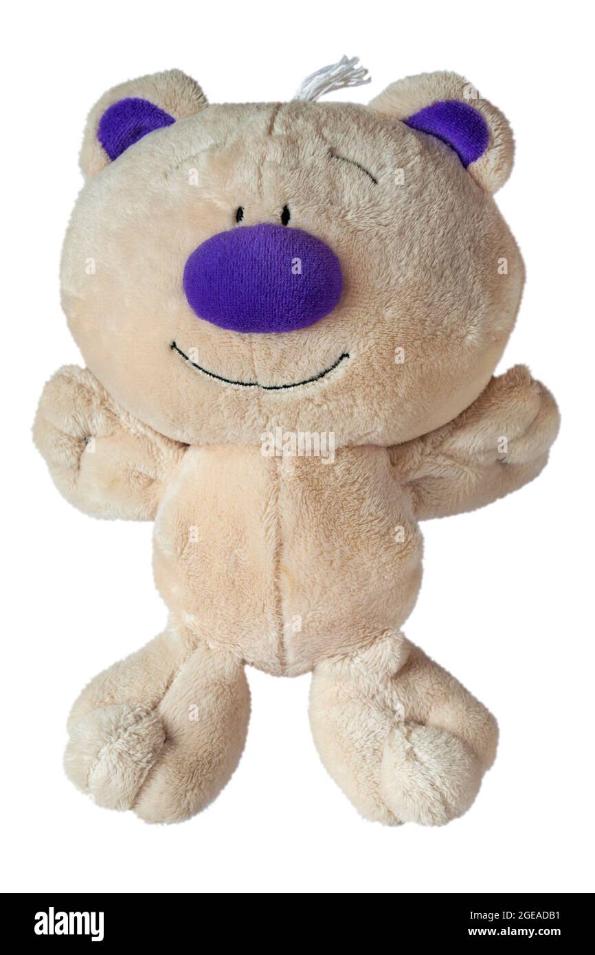 Peluche Mowbray Teddy Bear Soft Plush Toy con naso morbido viola isolato su sfondo bianco Foto Stock