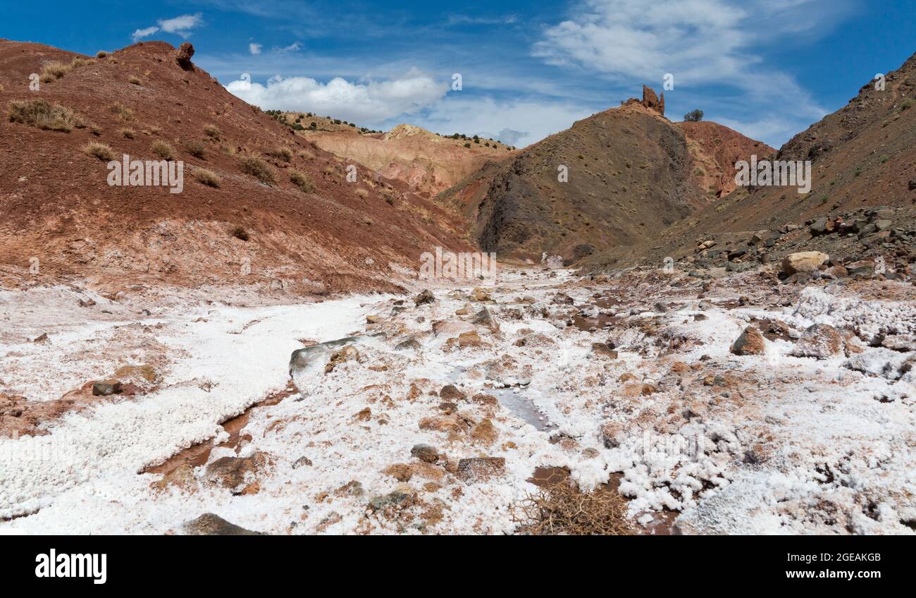 Le miniere di sale di Telouet sul vecchio percorso carovan cammello da Ouarzazate a Marrakech, Marocco Nord Africa Foto Stock