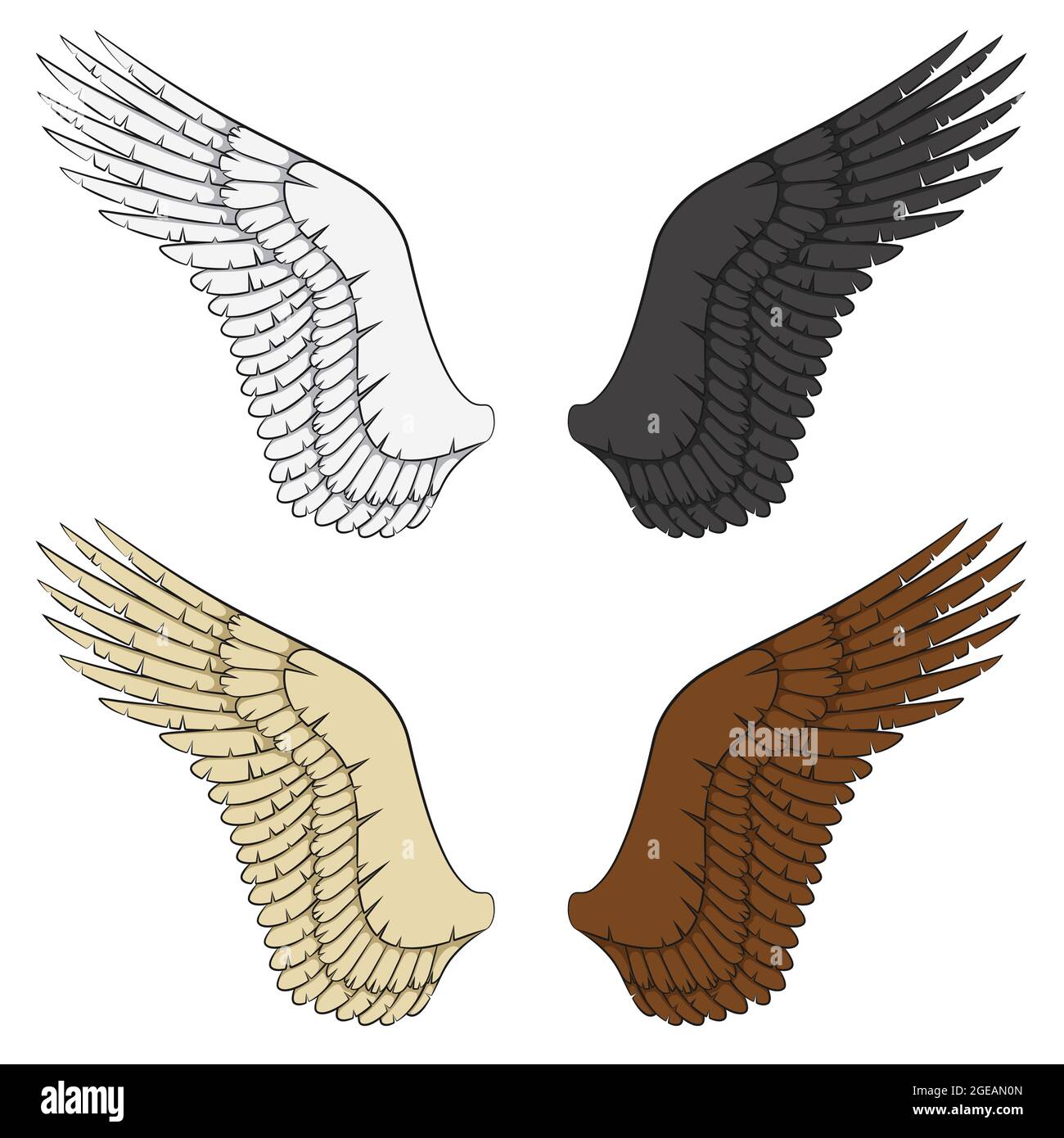 Set di illustrazioni a colori delle ali. Oggetti vettoriali isolati su sfondo bianco. Illustrazione Vettoriale
