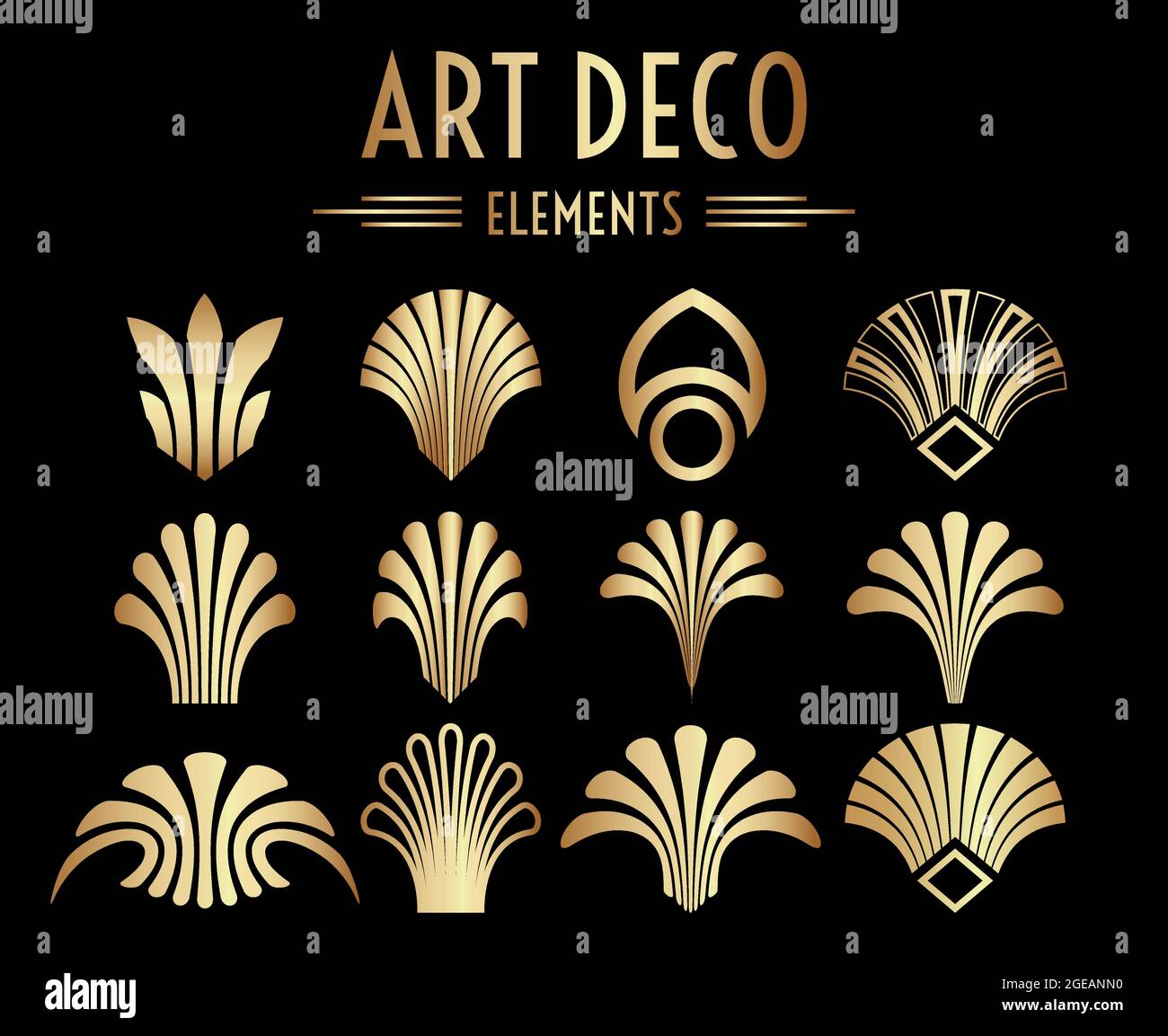 Ornamenti geometrici Gatsby Art Deco o elementi decorativi Illustrazione Vettoriale