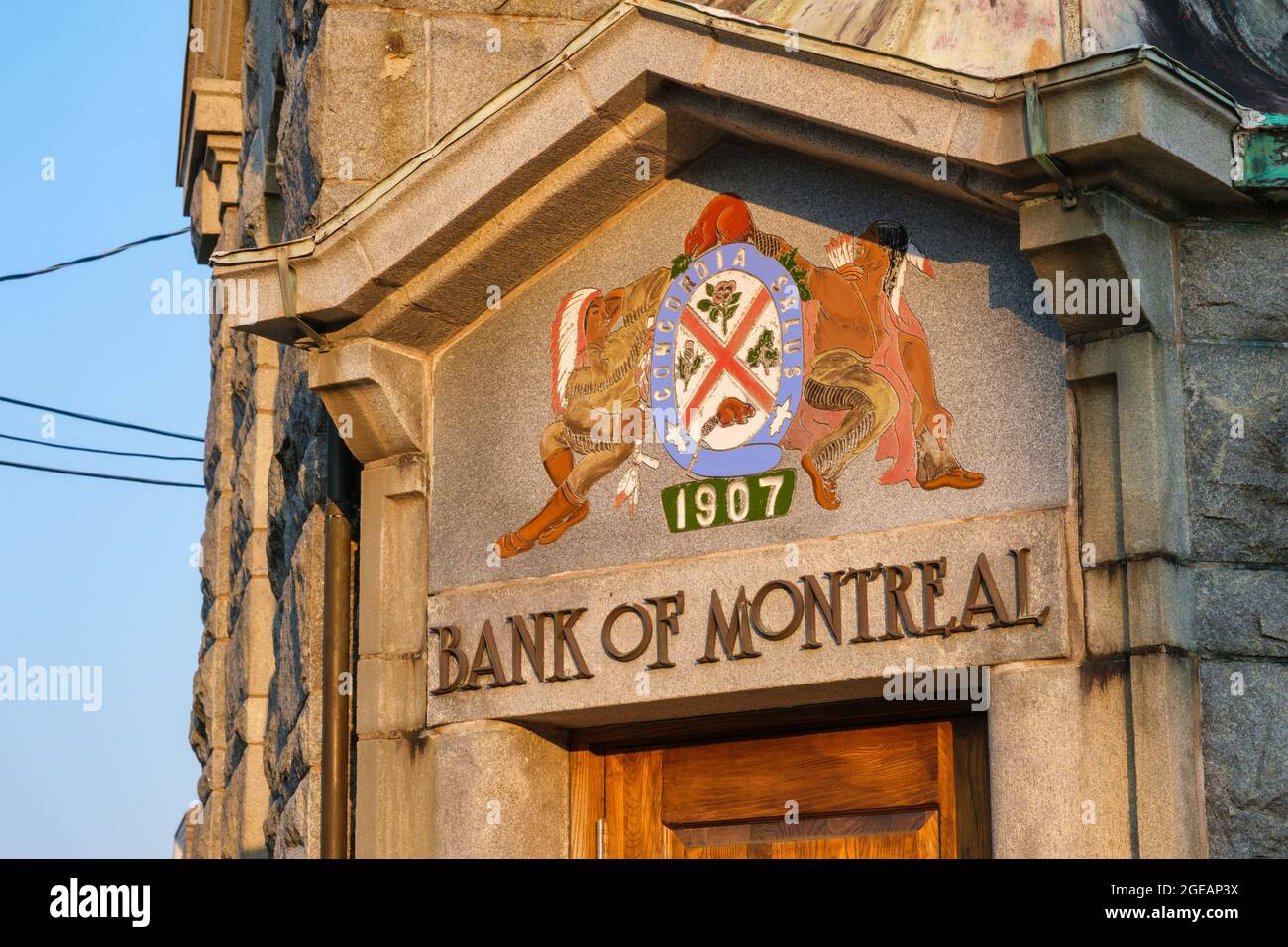 Lunenburg, Nuova Scozia, Canada - 12 agosto 2021: Ex edificio della Banca di Montreal Foto Stock