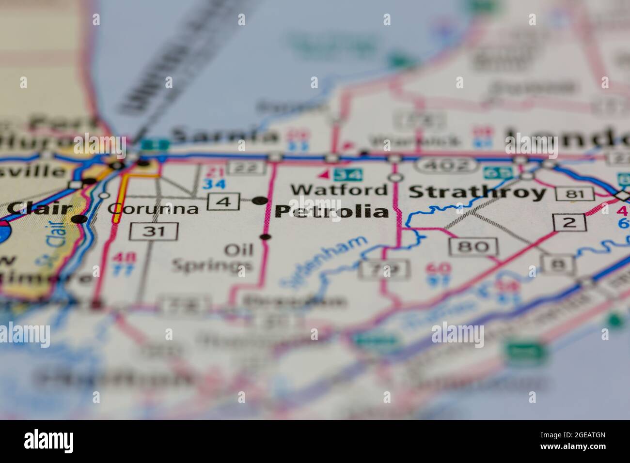 Petrolia Ontario Canada è indicato su una mappa stradale o su una mappa