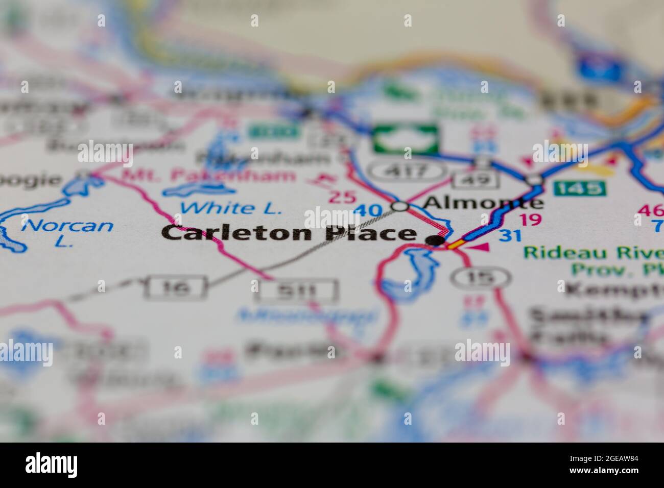 Carleton Place Ontario Canada è indicato su una mappa stradale o su una mappa geografica Foto Stock