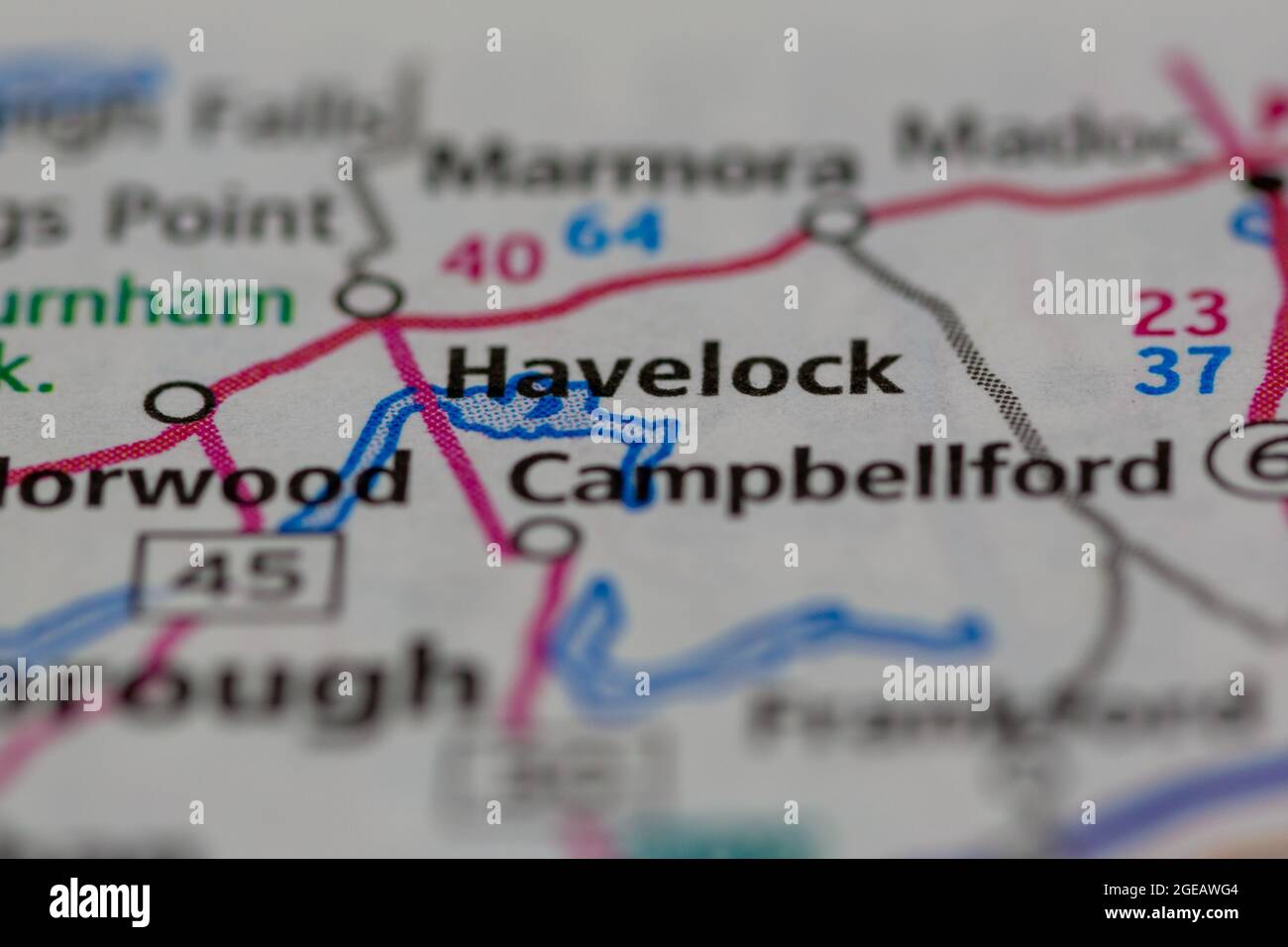 Havelock Ontario Canada è indicato su una mappa stradale o una mappa geografica Foto Stock