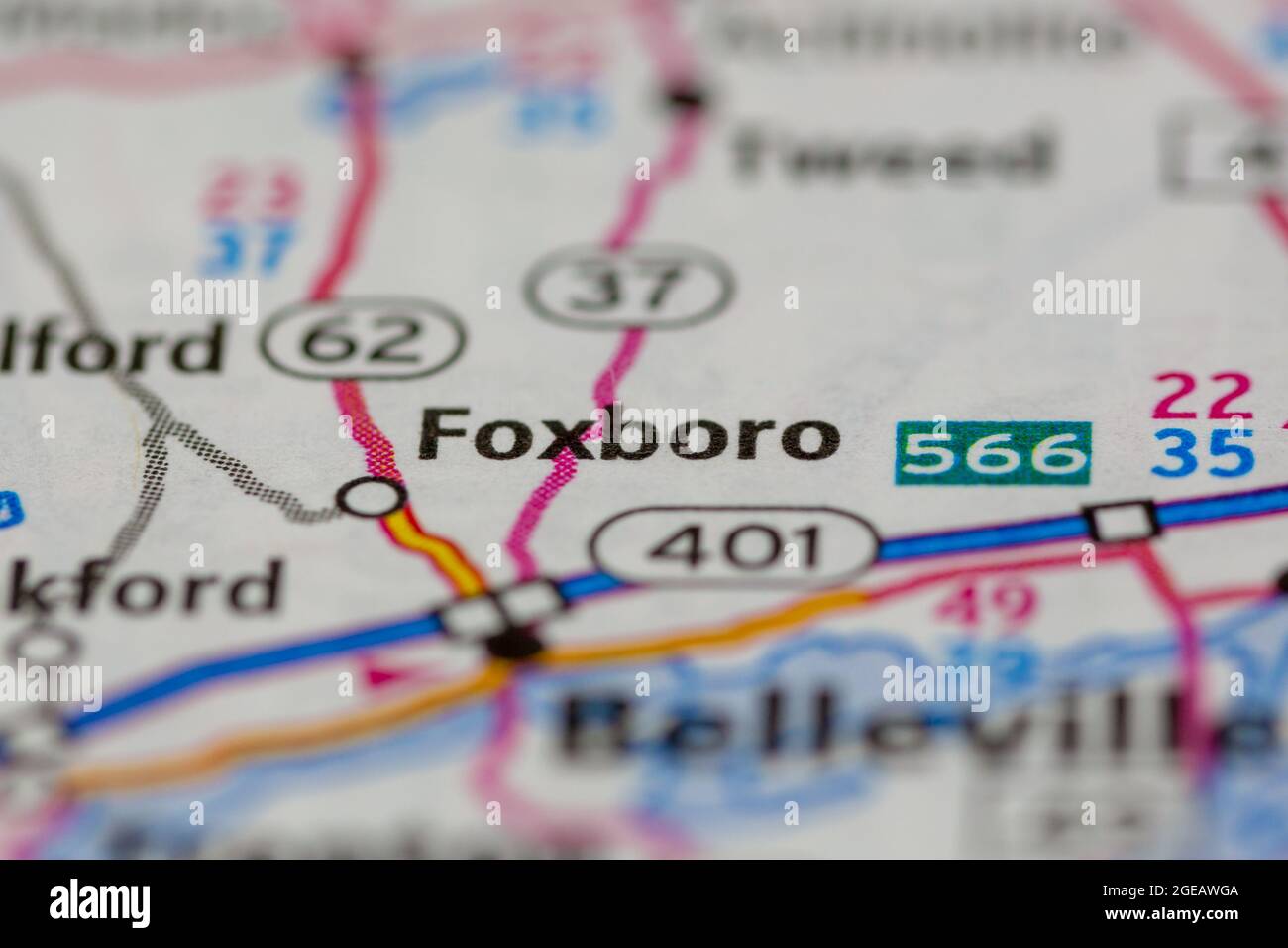 Foxboro Ontario Canada mostrato su una mappa stradale o mappa geografica Foto Stock