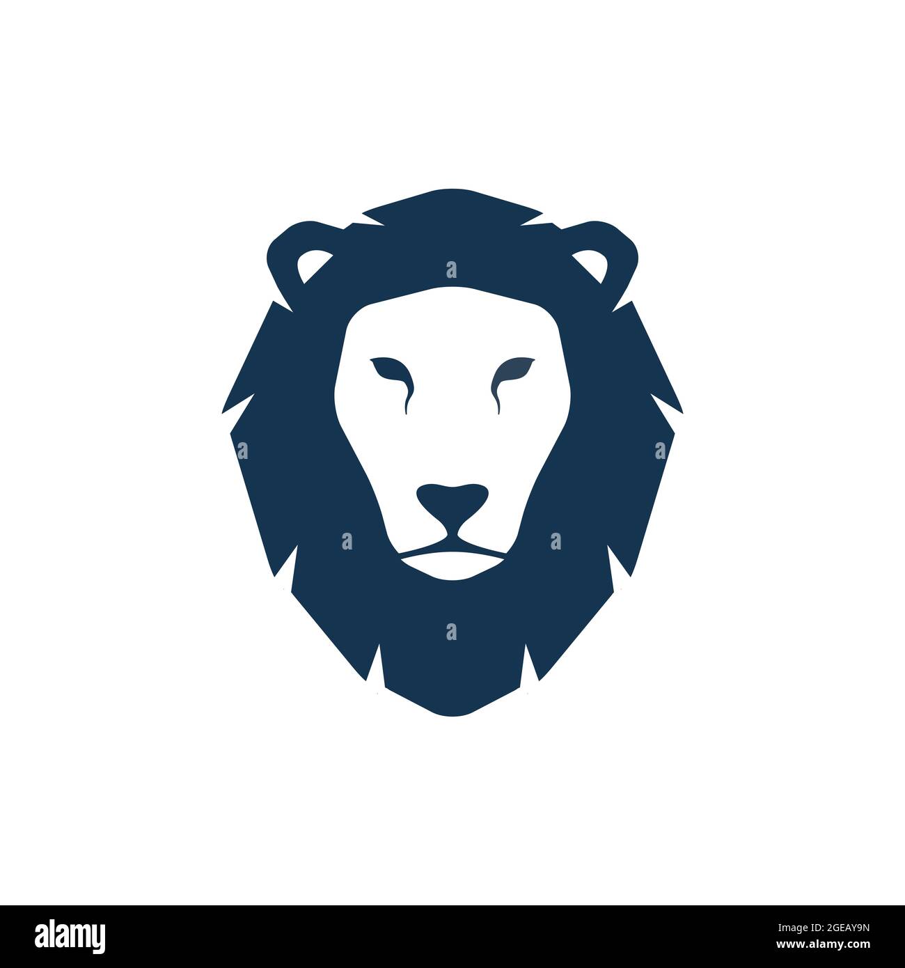 Silhouette con testa leone. Illustrazione creativa del modello di logo. Simbolo grafico del volto di gatto selvatico animale. Illustrazione Vettoriale