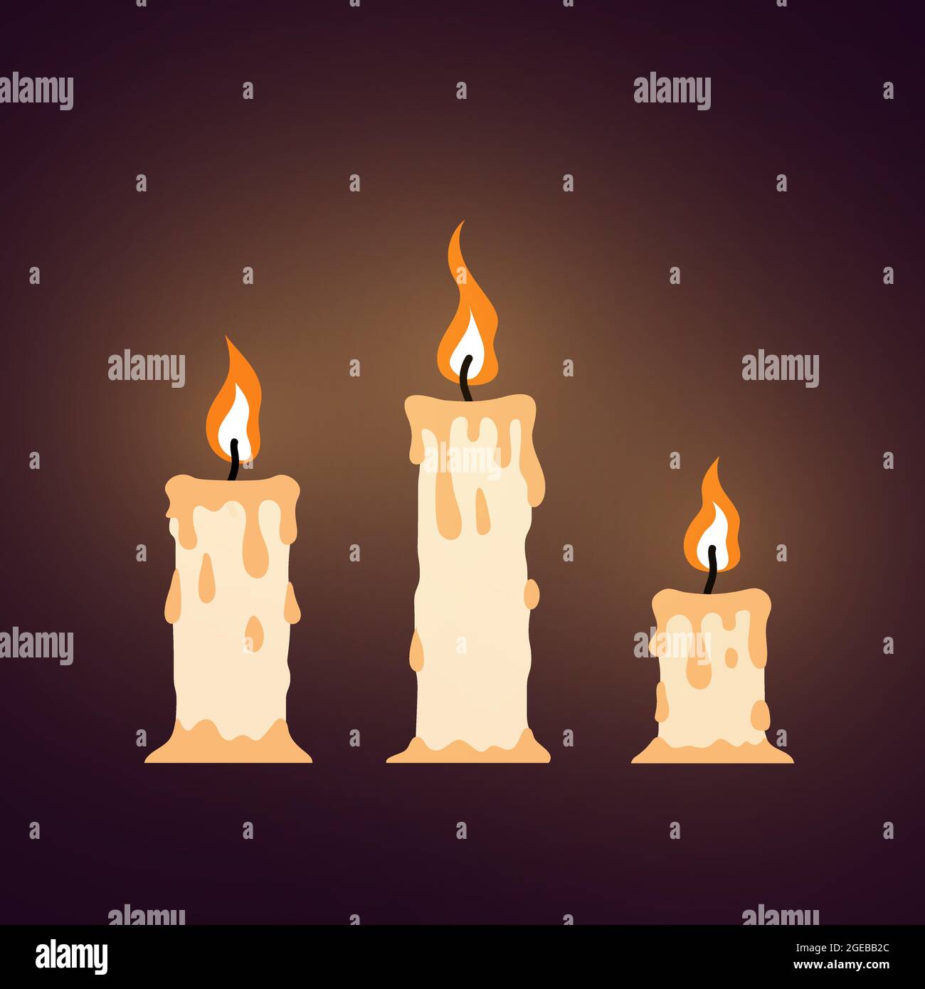 Candela che brucia in stile cartone animato - tre dimensioni diverse. Illustrazione Vettoriale