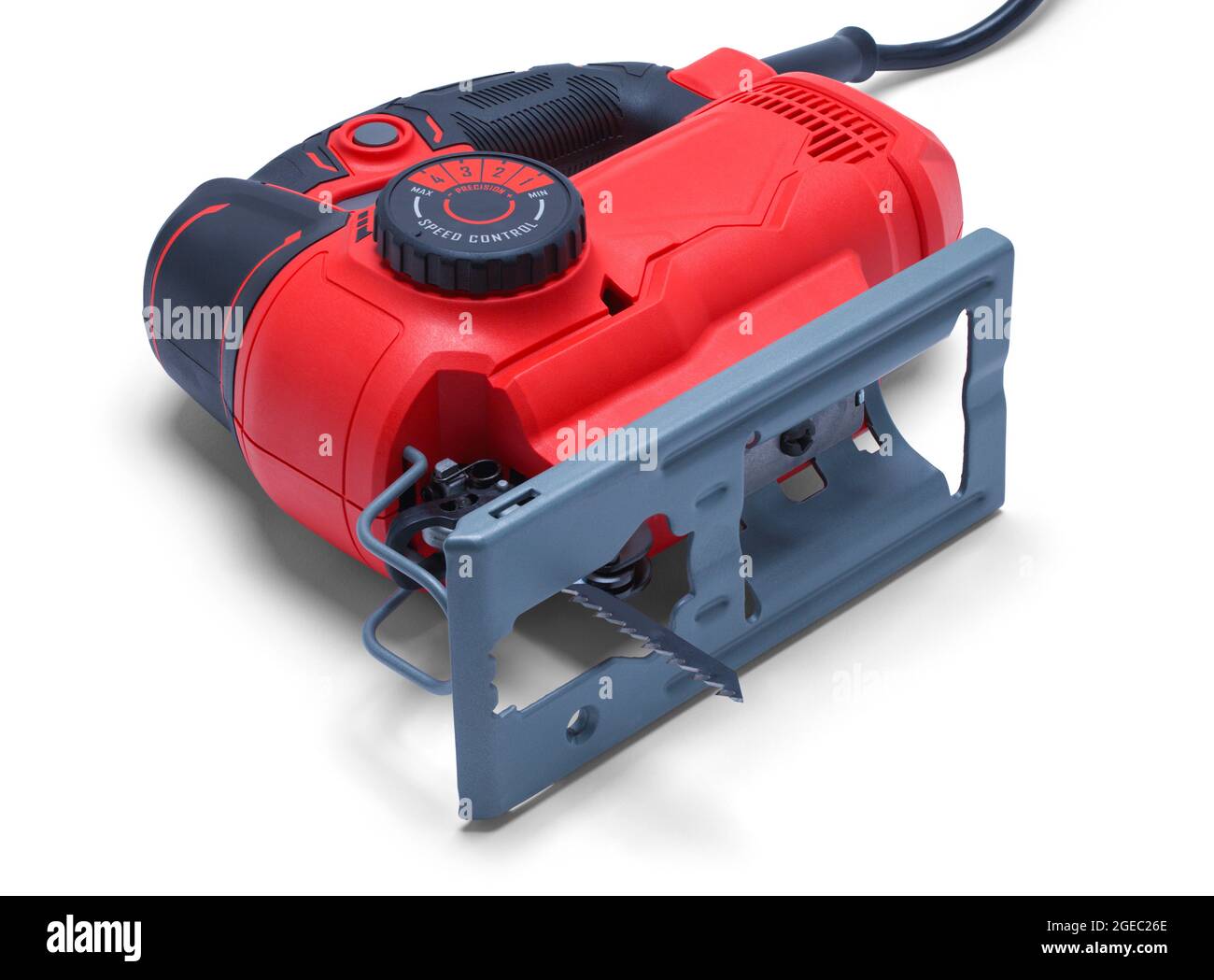 Sega a tazza elettrica tagliata su bianco. Foto Stock