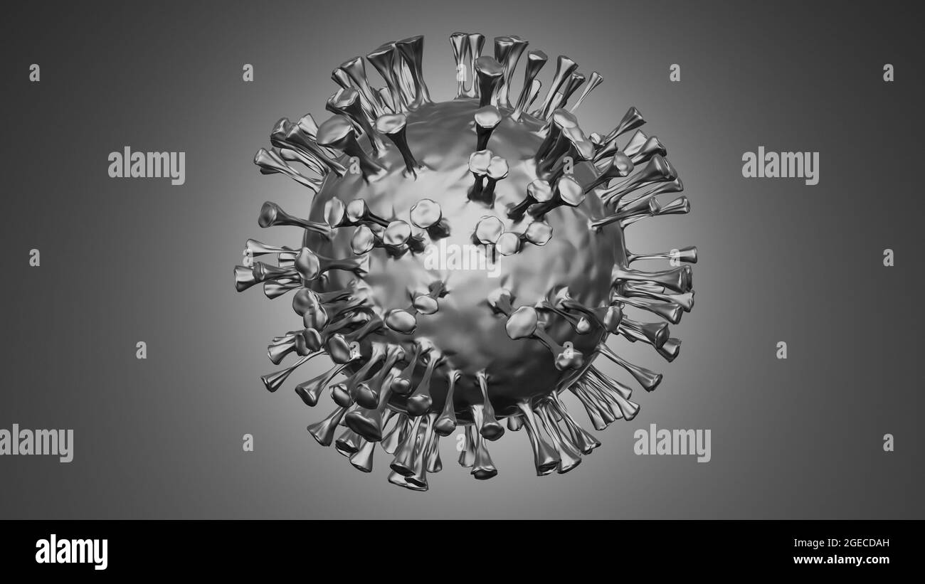 Illustrazione in 3D della cellula Delta del Coronavirus Covid-19, visualizzazione del modello sars-COV-2, consapevolezza globale dell'influenza pandemica Foto Stock