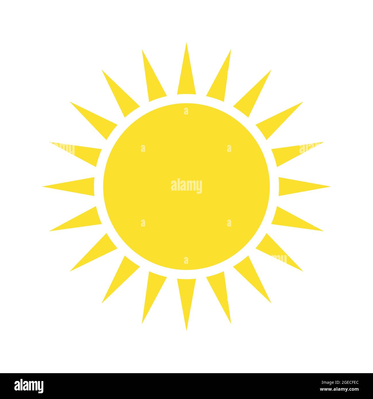 Sole giallo. Simbolo della giornata con il tempo caldo, delle vacanze estive o della vita nuova. Semplice silhouette vettoriale piatta Illustrazione Vettoriale