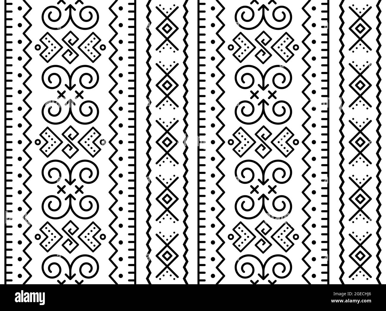 Vettore d'arte popolare tribale slovacco senza cuciture motivo geometrico, arredamento retrò ispirato alle tradizionali case dipinte dal villaggio Cicmany nella regione di Zilina, Sl Illustrazione Vettoriale