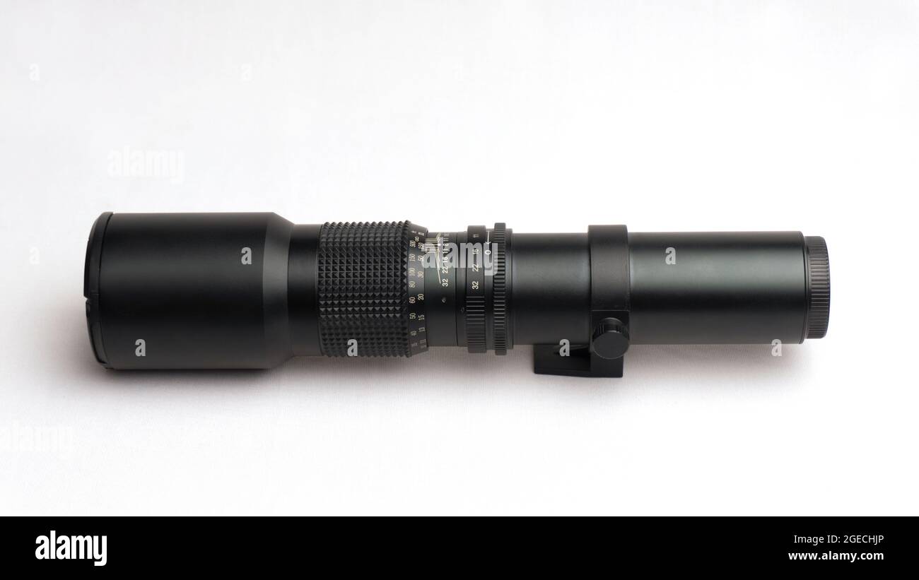 Obiettivo fotocamera, 500 mm con regolazioni manuali Foto Stock
