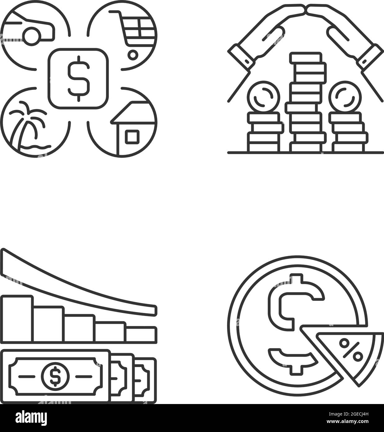Set di icone lineari per la spesa di denaro Illustrazione Vettoriale