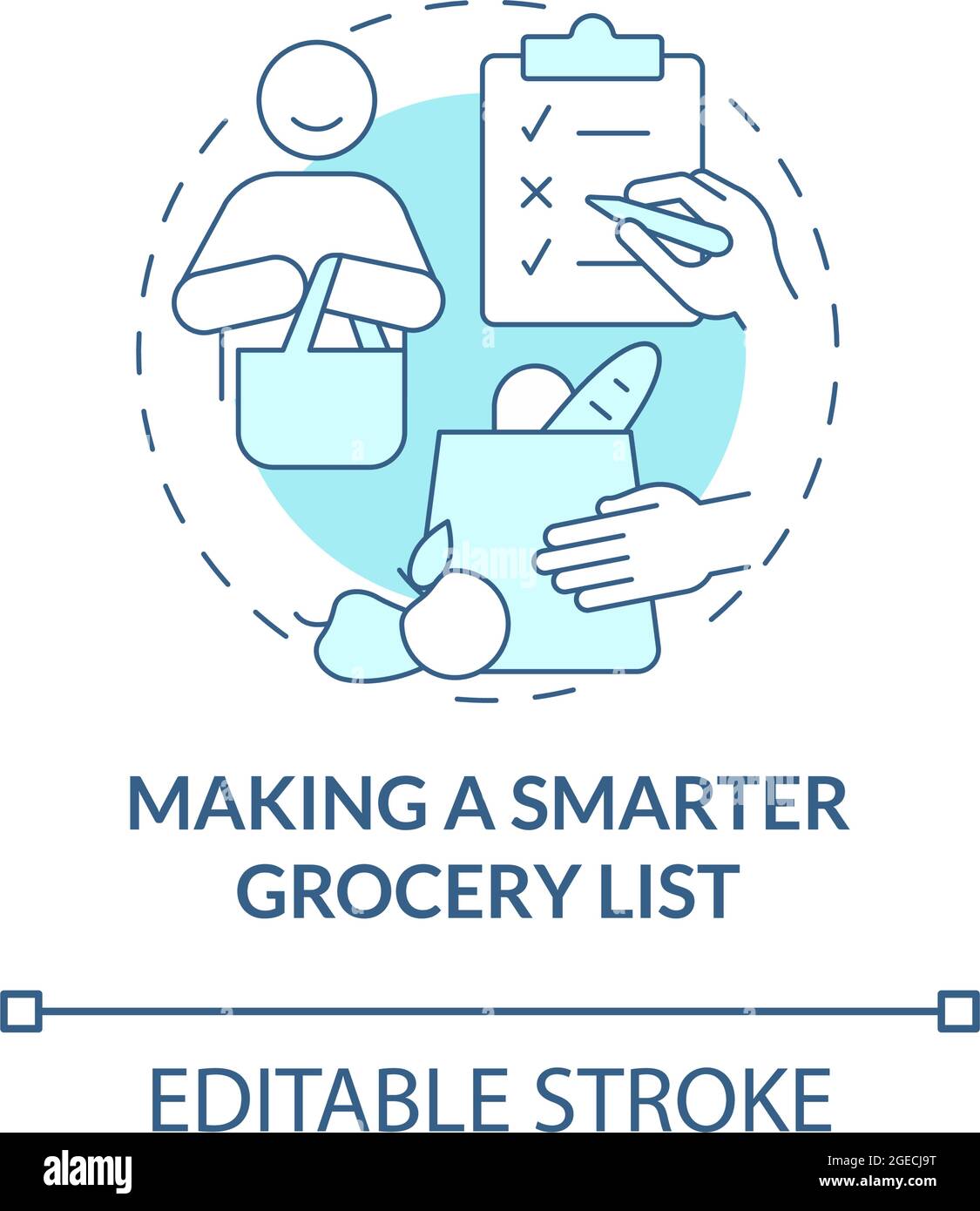Rendere più intelligente lista di alimentari icona blu concetto Illustrazione Vettoriale