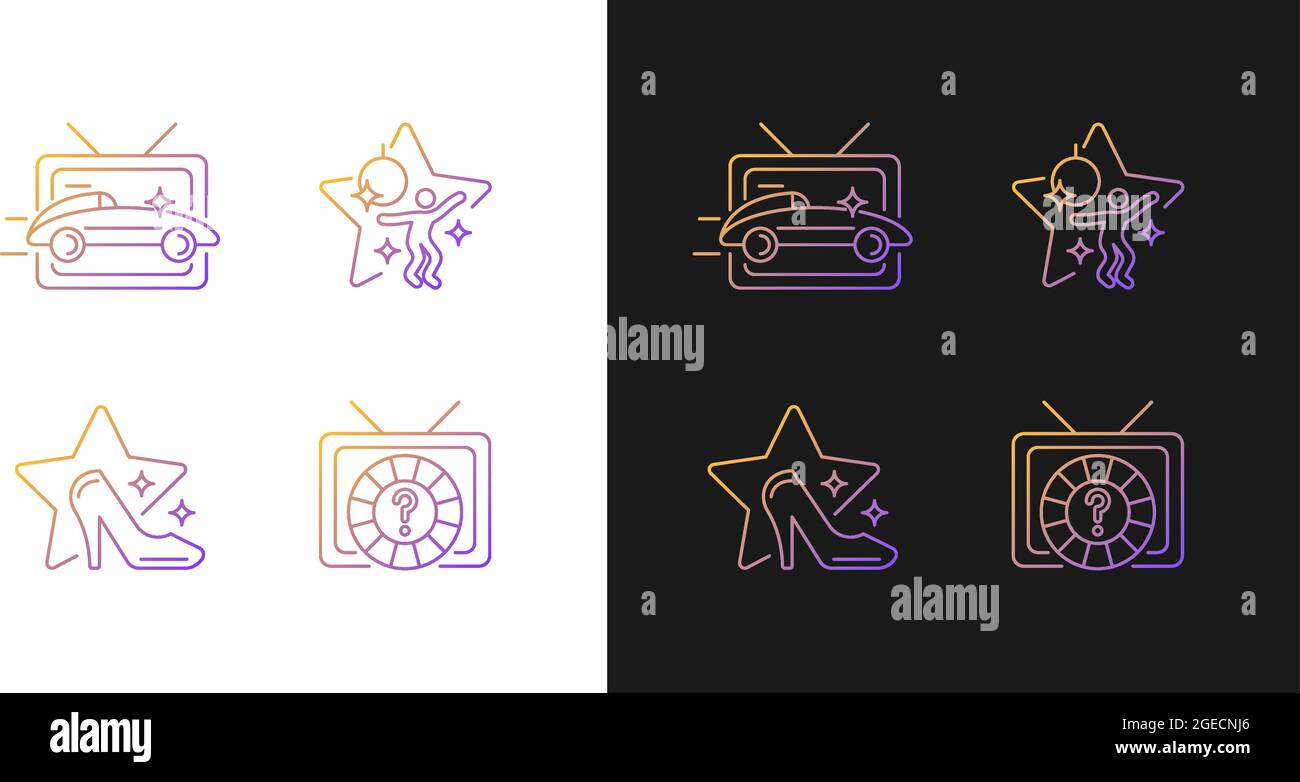 Le icone dei gradienti dei generi TV sono impostate per la modalità chiara e scura Illustrazione Vettoriale