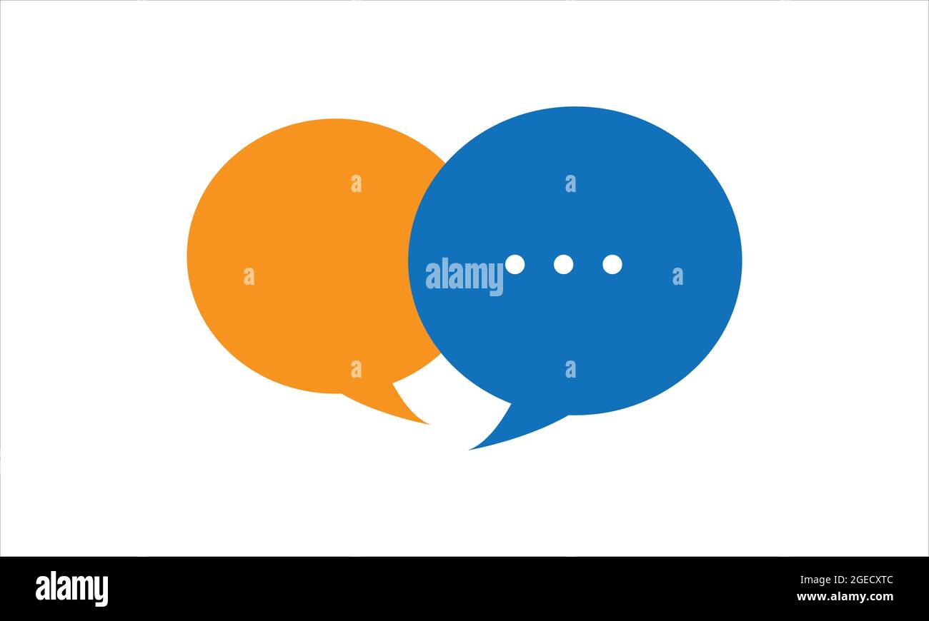 Logo di messaggio giallo e blu design piatto logo icona messaggio due chiacchiere Illustrazione Vettoriale