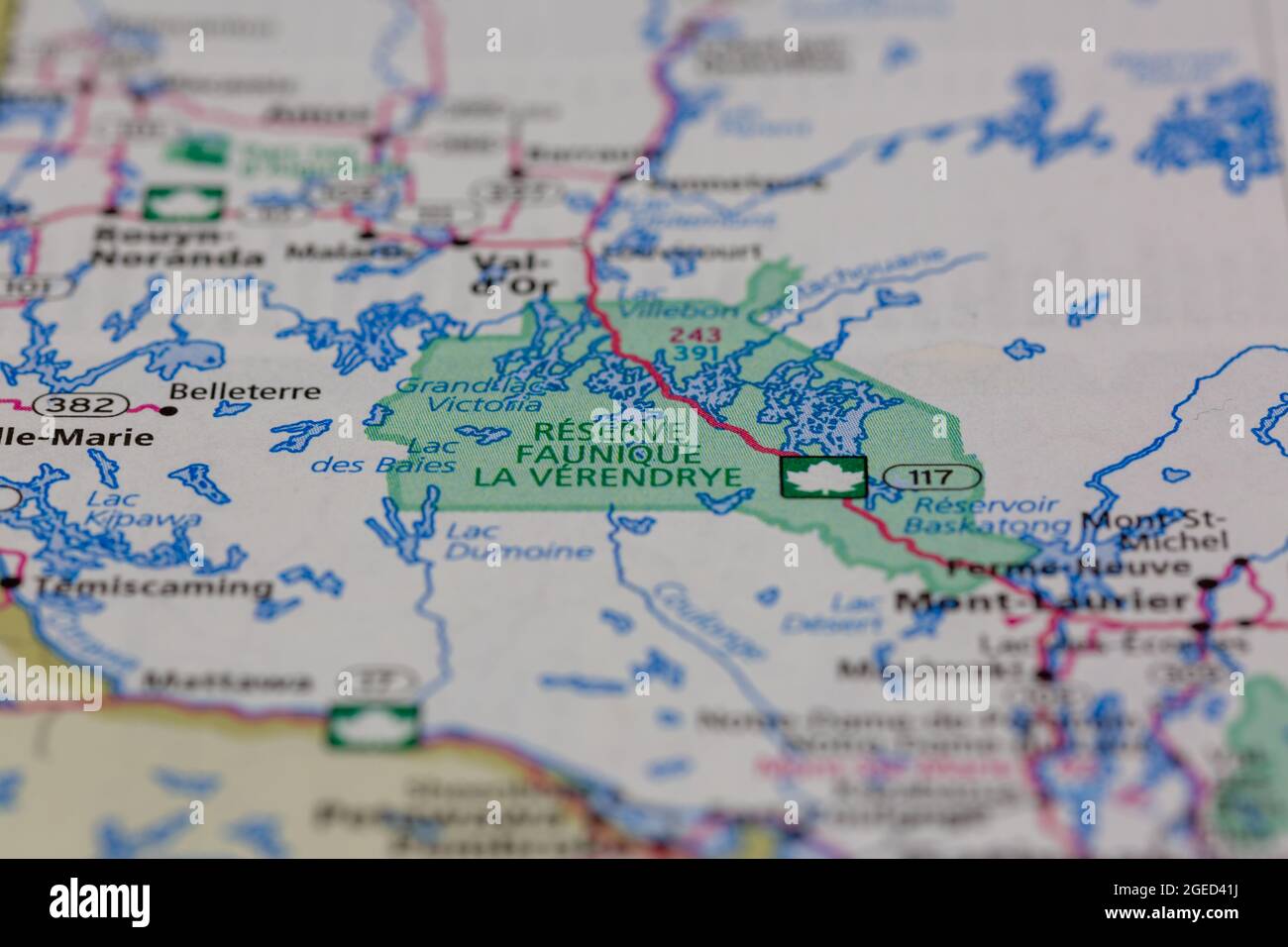 Riserva Faunique la Verendrite Quebec Canada in una mappa stradale o su una mappa geografica Foto Stock