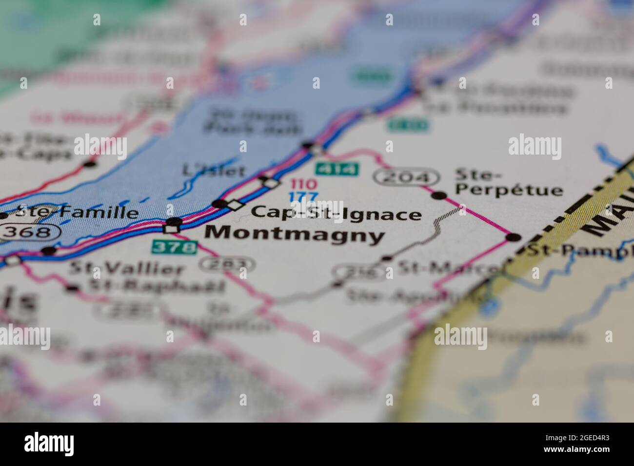 Cap-st-Ignace Quebec Canada è indicato su una mappa stradale o geografica Foto Stock