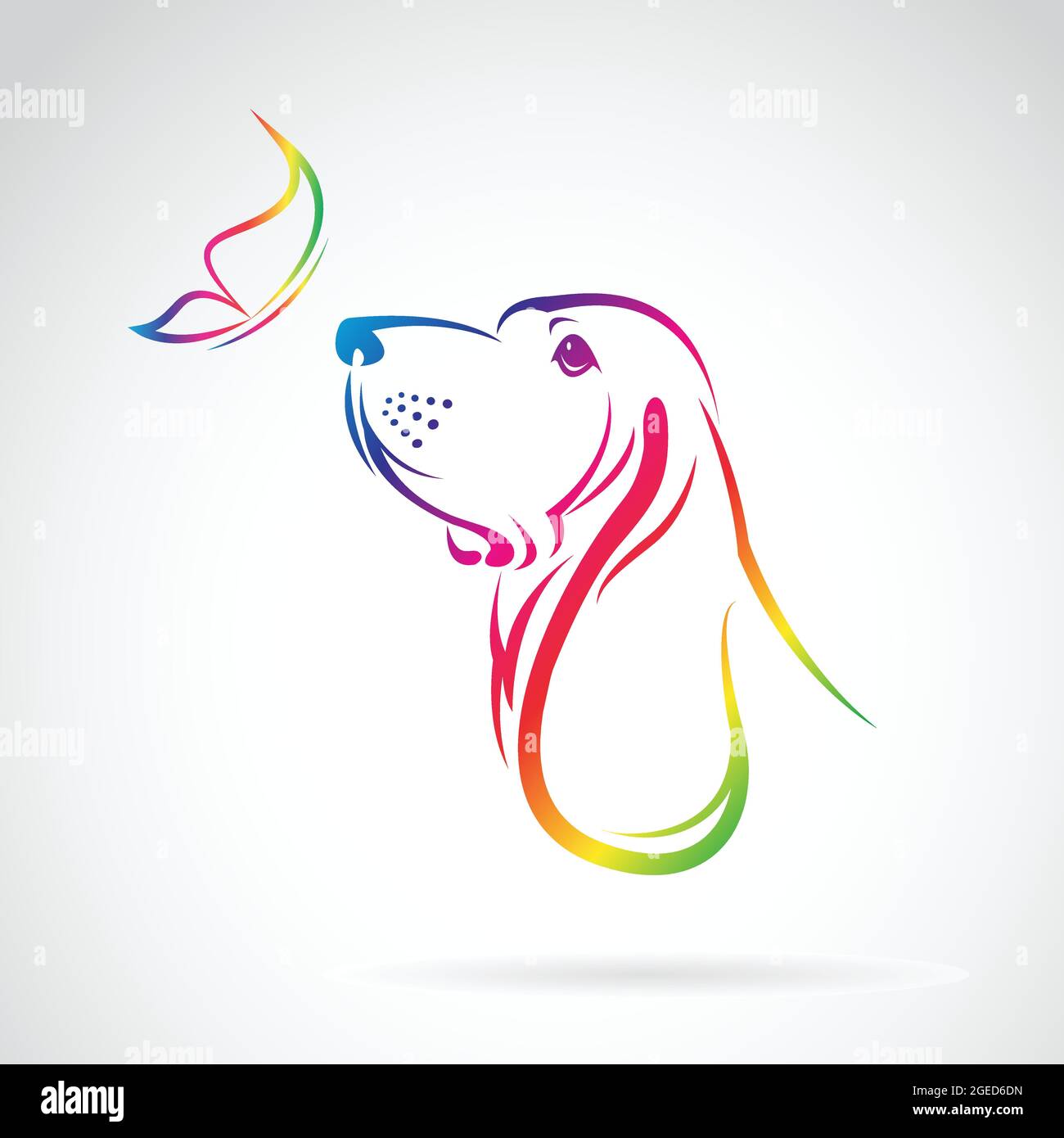 Immagine vettoriale di cane e farfalla su sfondo bianco. Illustrazione vettoriale a livelli facilmente modificabile. Animali. Illustrazione Vettoriale