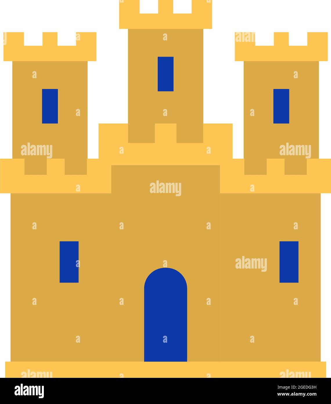 Icona medievale del castello d'epoca. Castello medievale con mura fortificate e torri icona. Illustrazione vettoriale piatta Illustrazione Vettoriale