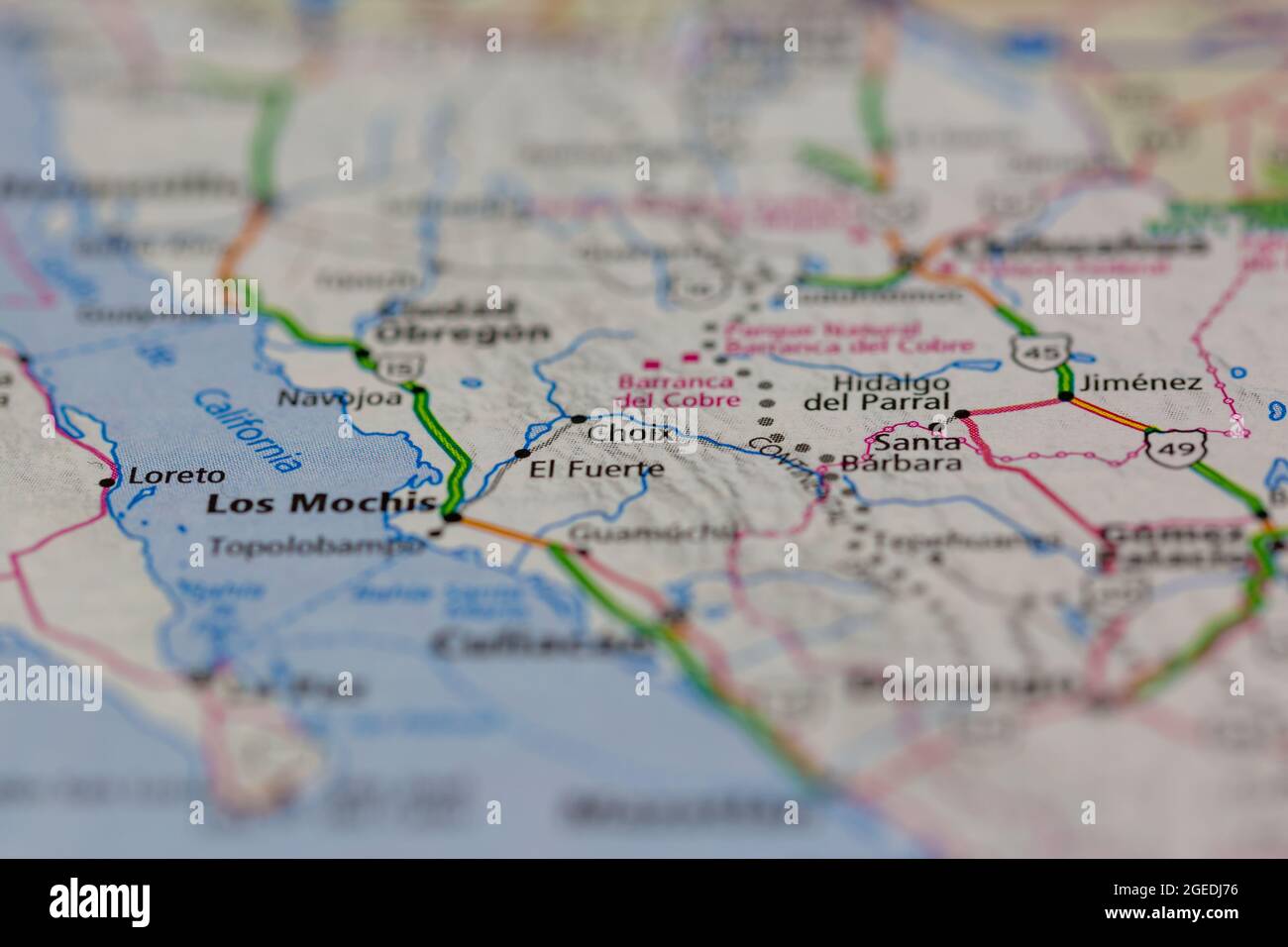 Choix Messico visualizzato su una mappa stradale o mappa geografica Foto Stock