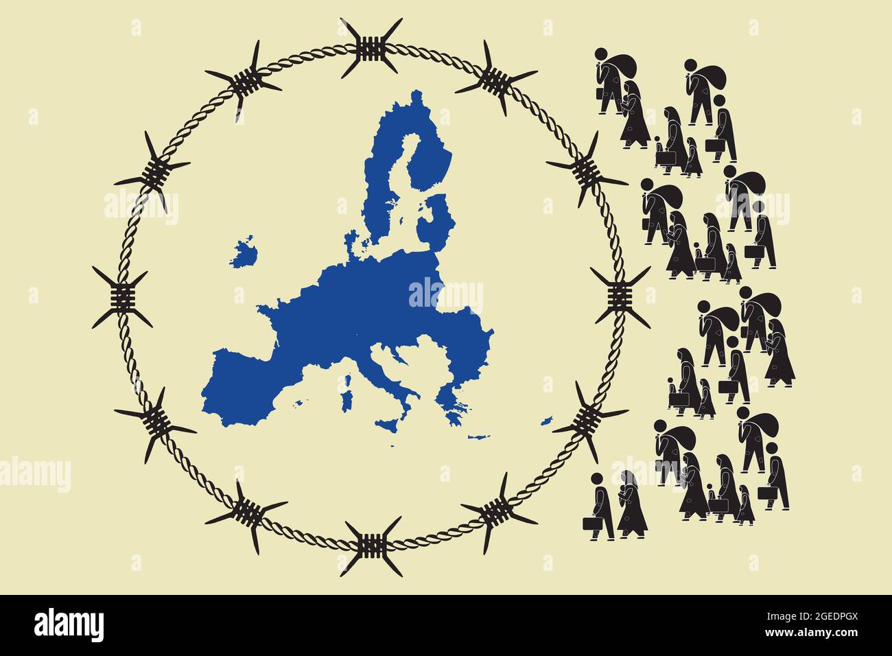 I rifugiati disperati sono scappati dalla guerra alla migrazione in Europa. Diritto umano e concetto di immigrazione. Illustrazione vettoriale Illustrazione Vettoriale