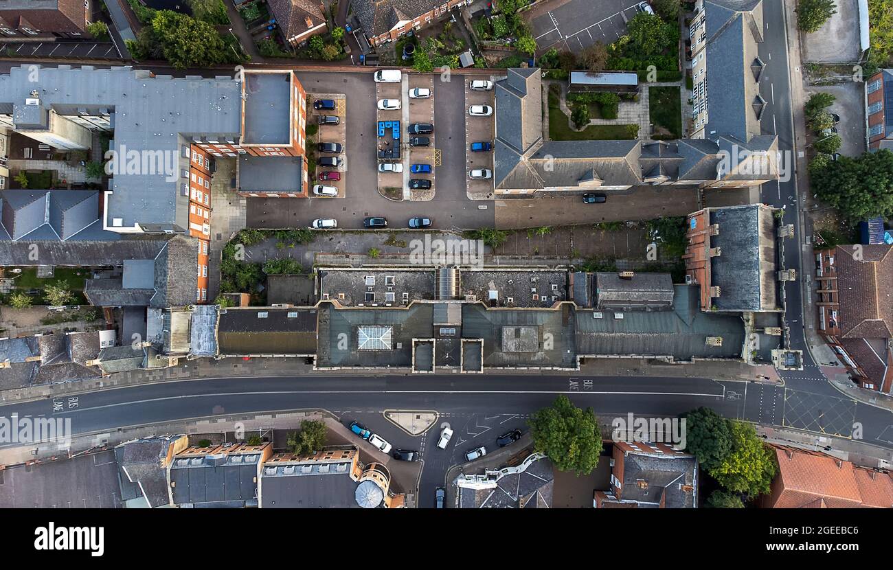 Una vista aerea dell'ex edificio del consiglio della contea di East Suffolk a Ipswich, Regno Unito Foto Stock