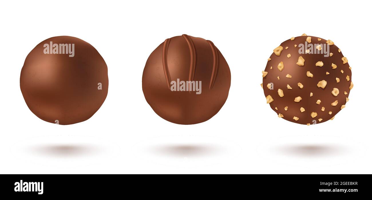 Le caramelle al cioccolato Vector Set sono in stile realistico. Illustrazione vettoriale di una caramella al cioccolato. Illustrazione Vettoriale