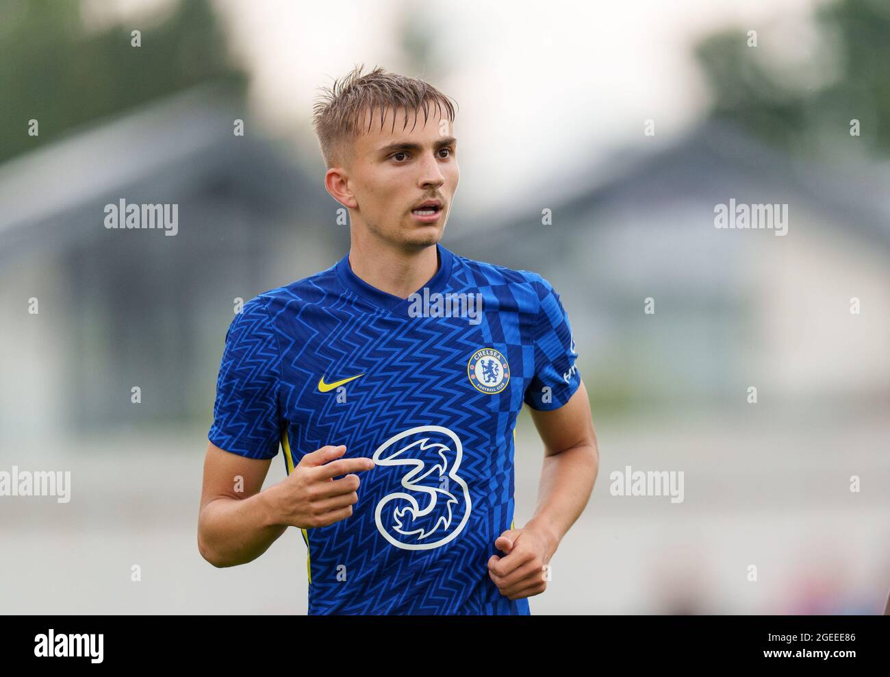 Woking, Regno Unito. 31 luglio 2021. George Nunn di Chelsea U23 il 2021/22 luglio 2021, incontro amichevole pre-stagione 31 tra Woking e Chelsea U23 al Kingfield Stadium di Woking, Inghilterra. Foto di Andy Rowland. Credit: Prime Media Images/Alamy Live News Foto Stock