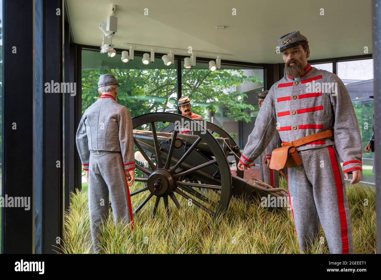Republic, Missouri - una mostra di artiglieria nel centro visitatori del Wilson's Creek National Battlefield, luogo di una battaglia del 1861 nell'American Civil Wa Foto Stock