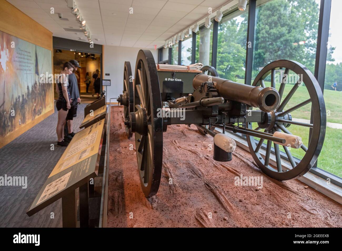 Republic, Missouri - una mostra di artiglieria nel centro visitatori del Wilson's Creek National Battlefield, luogo di una battaglia del 1861 nell'American Civil Wa Foto Stock