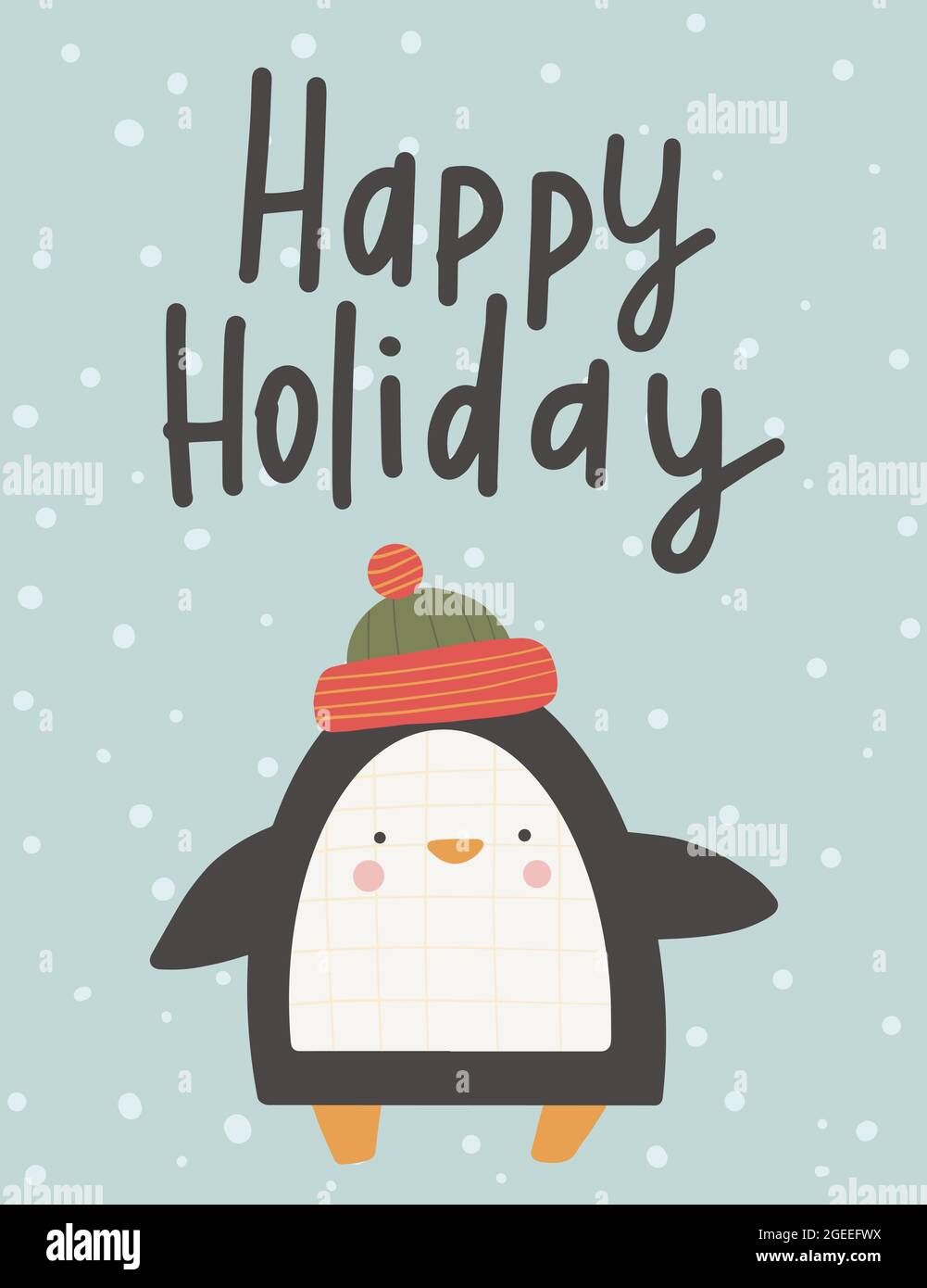 Biglietto d'auguri di Natale. Carino cartolina delle vacanze invernali. Pinguino cartoon con wishes.Hand disegno stile illustrazione vettoriale Illustrazione Vettoriale