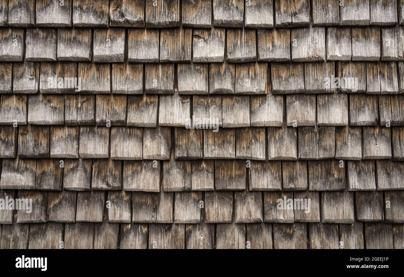 facciata in piastrelle di legno vecchio Foto Stock