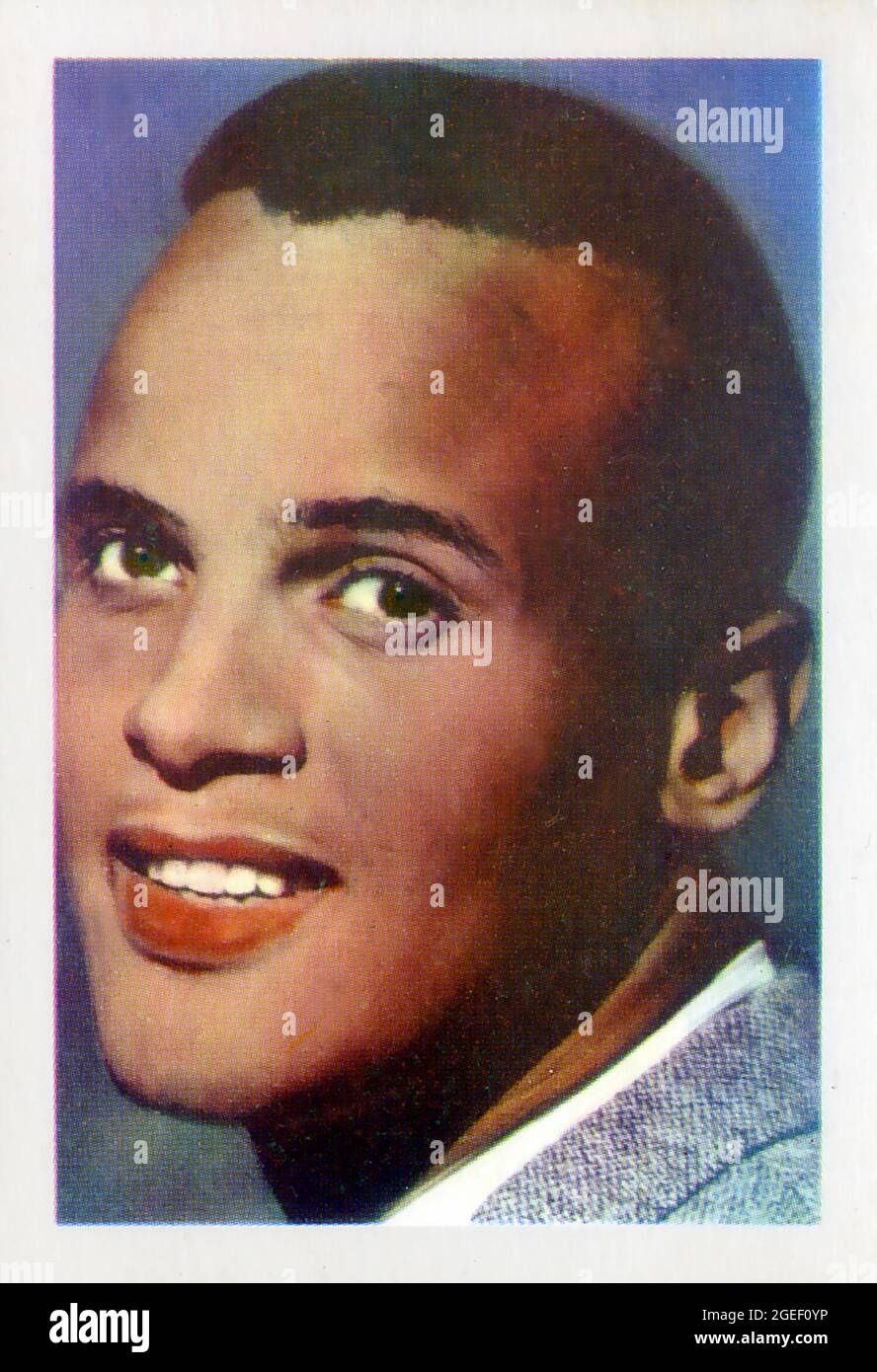 Scheda commerciale del cantante Harry Belafonte prodotto da Kane Products of Sussex, Inghilterra circa anni Sessanta Foto Stock